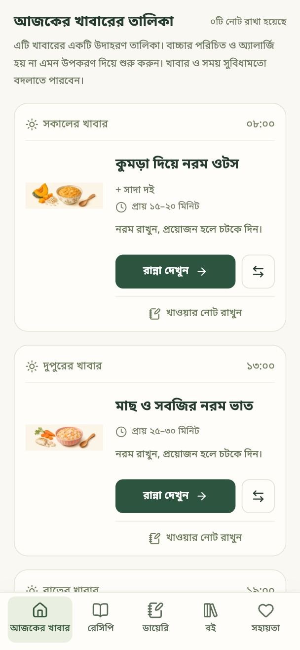 খাবার সঙ্গী: সকাল ও দুপুরের খাবারের তালিকা, সময়সহ